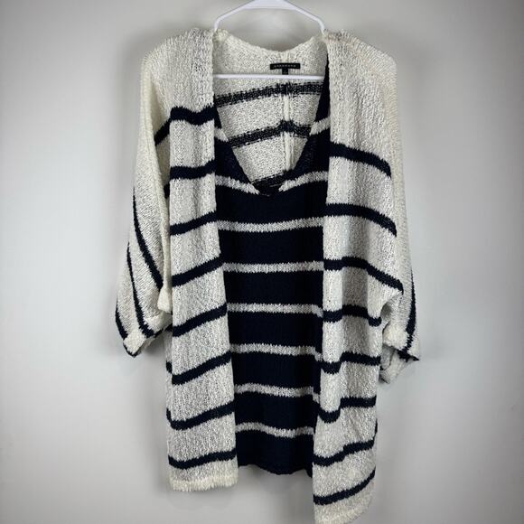 Staccato Navy Blue and White Striped Tank & Cardigan Sweater Bundle ~ L - Picture 1 of 12